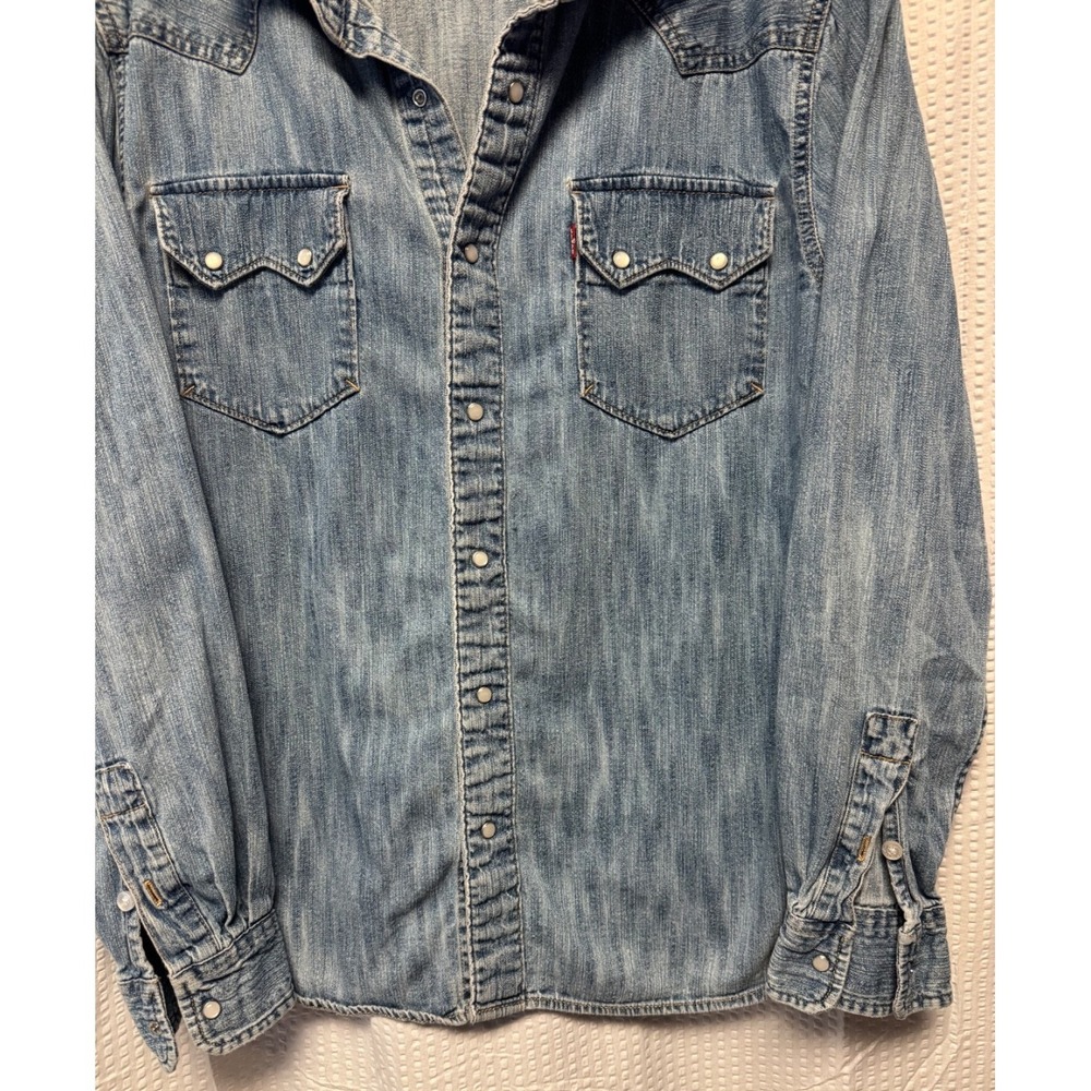 Levis Pearl Snap Denim Long Sleeve Blue Shirt Mens Western Red Tab Sz L - Picture 3 of 16